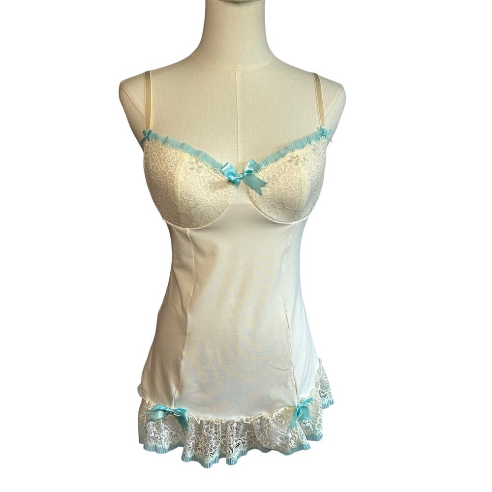 Victoria's Secret White Blue Lace Bridal Corset Bustier 34C Set Bridal Coquette